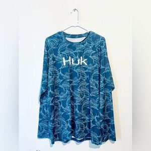 Huk Fishing Shirt Mens XL Performance Lightweight Stretch Blue Pattern Adult EUC